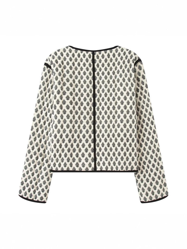 Damen gesteppte Jacke mit dekorativen Taschen und modernem Print Drune