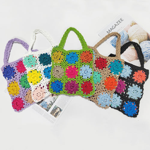Damen gehäkelte Handtasche mit buntem Blumenmuster Drune
