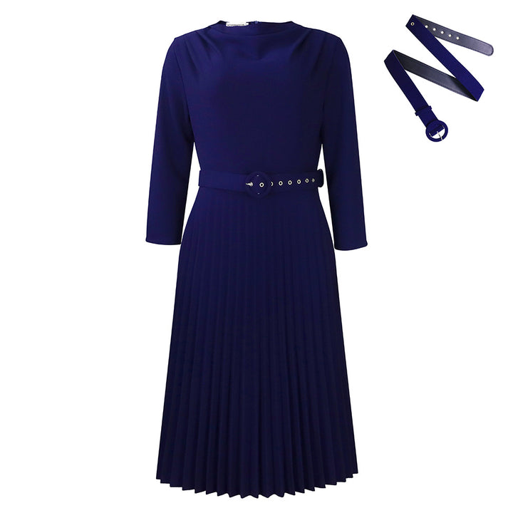 Damen Midikleid mit elegantem Plisseedesign und tailliertem Gürtel Drune