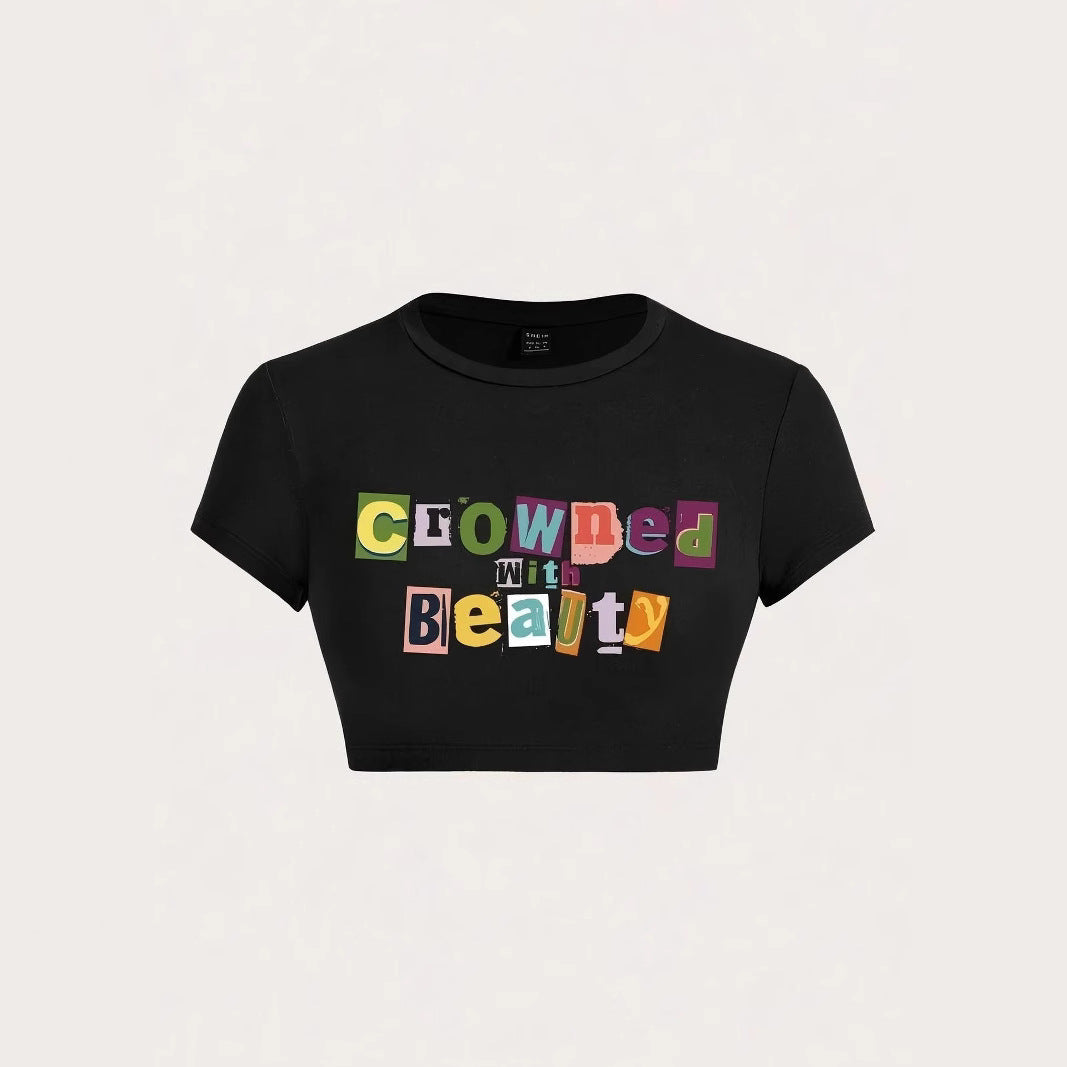 Damen Crop-T-Shirt mit kreativem unvergesslichem Statement Drune