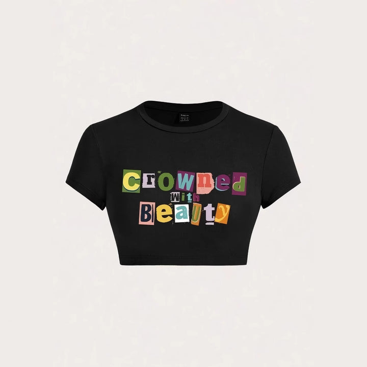 Damen Crop-T-Shirt mit kreativem unvergesslichem Statement Drune