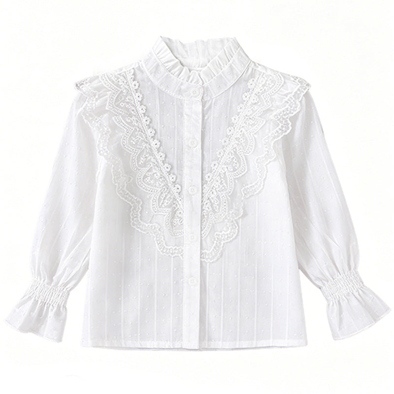 Mädchen elegante Bluse mit Rüschendetails und Spitzenbesatz Drune