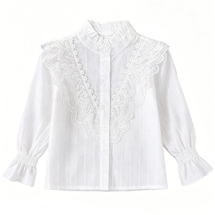 Mädchen elegante Bluse mit Rüschendetails und Spitzenbesatz Drune
