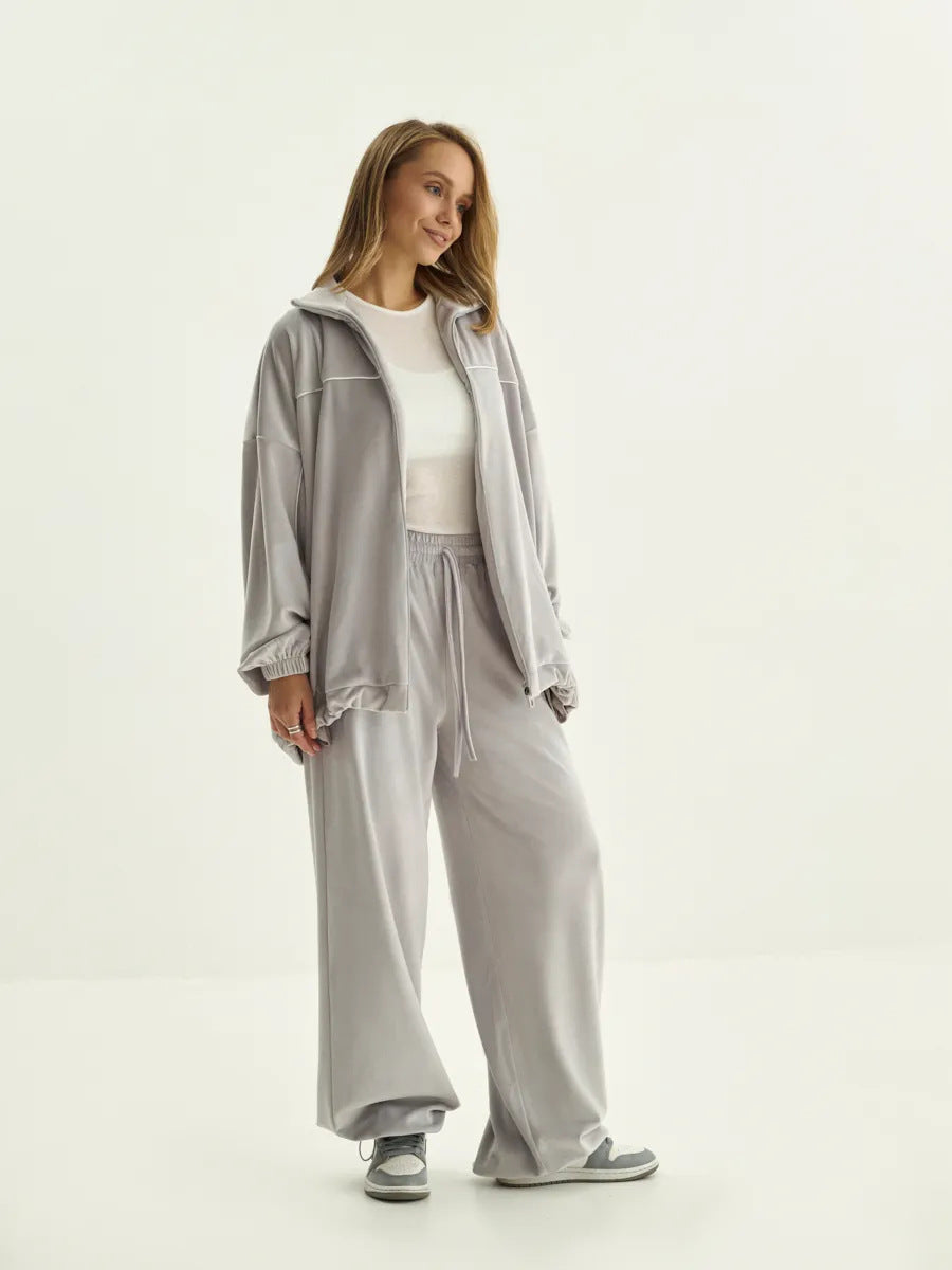 Damen Sportliche Veloursjacke mit hohem Kragen und weit geschnittenen Ärmeln Drune