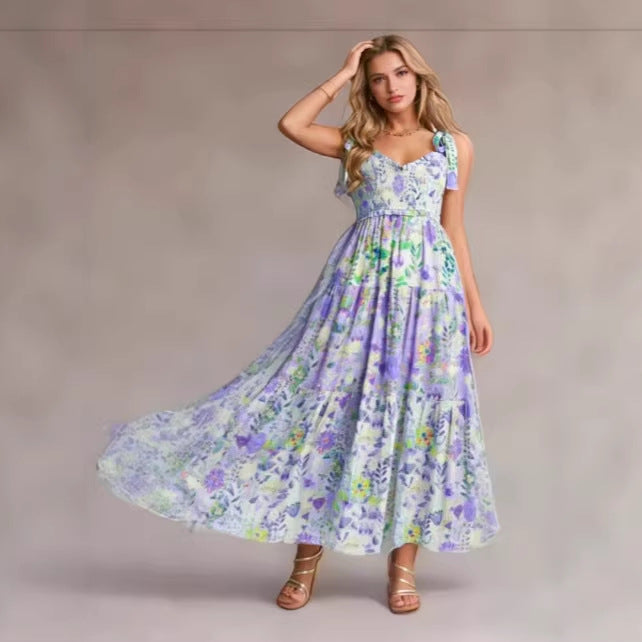 Damen Kleid mit verspieltem Floral-Design und Rüschenärmeln Drune