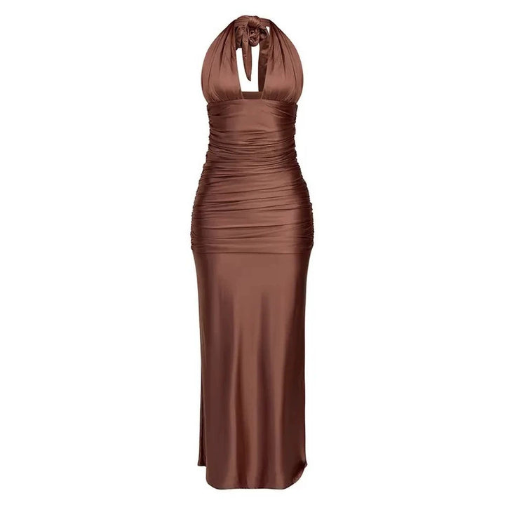 Damen Elegantes Wickelkleid mit tiefem V-Ausschnitt und figurformender Raffung Drune