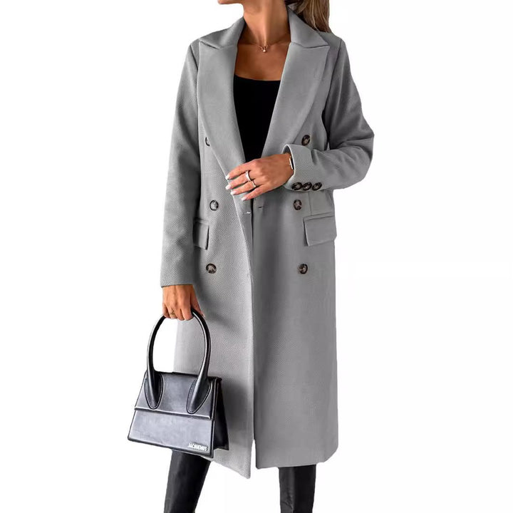 Damen Eleganter doppelreiheriger Mantel mit Seitentaschen und schmalem Schnitt Drune