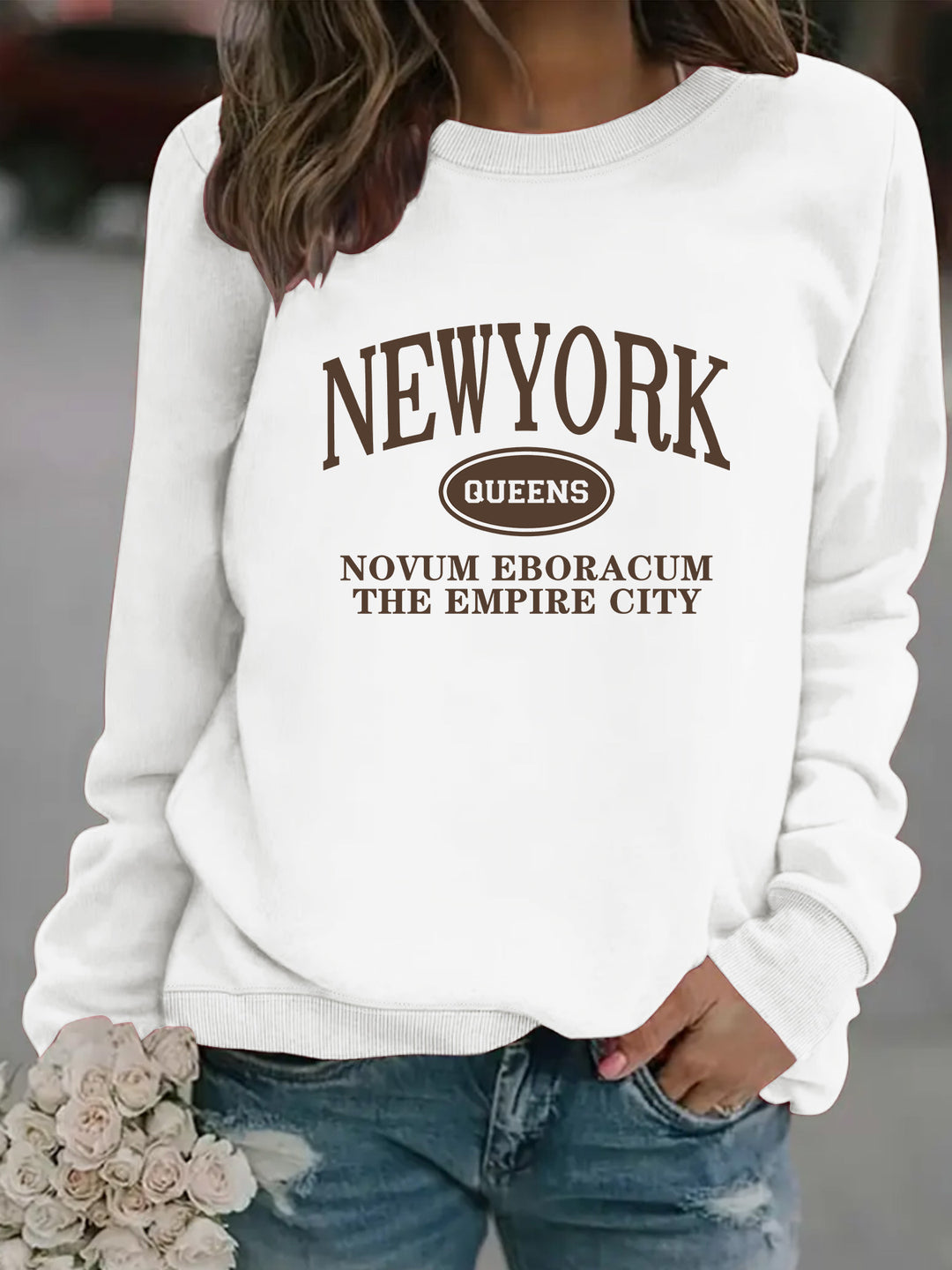 Damen Sweatshirt mit stylischem New Yorker Schriftzug Drune