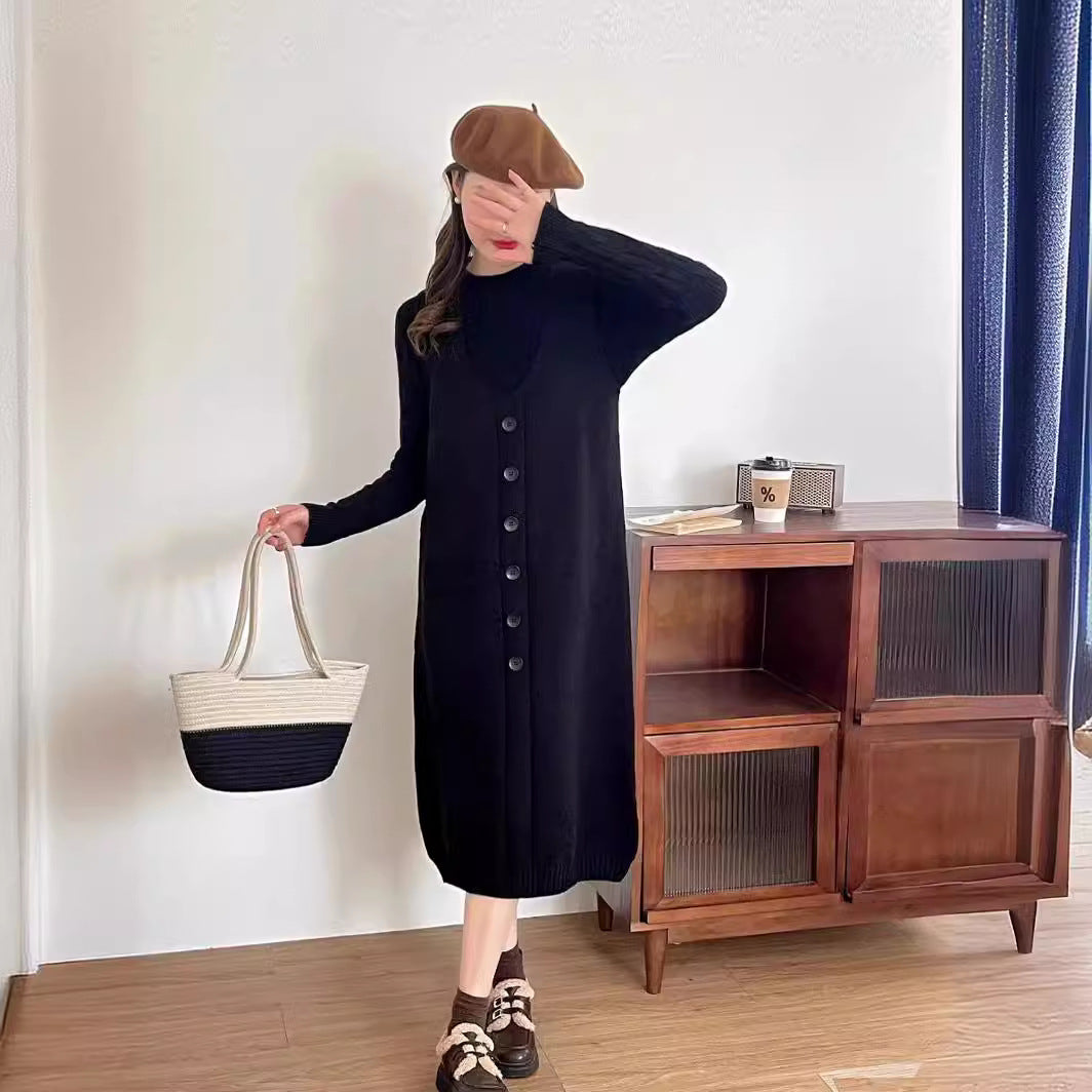Damen Strapazierfähiges Strickkleid mit Knopfleiste und Taschen Drune