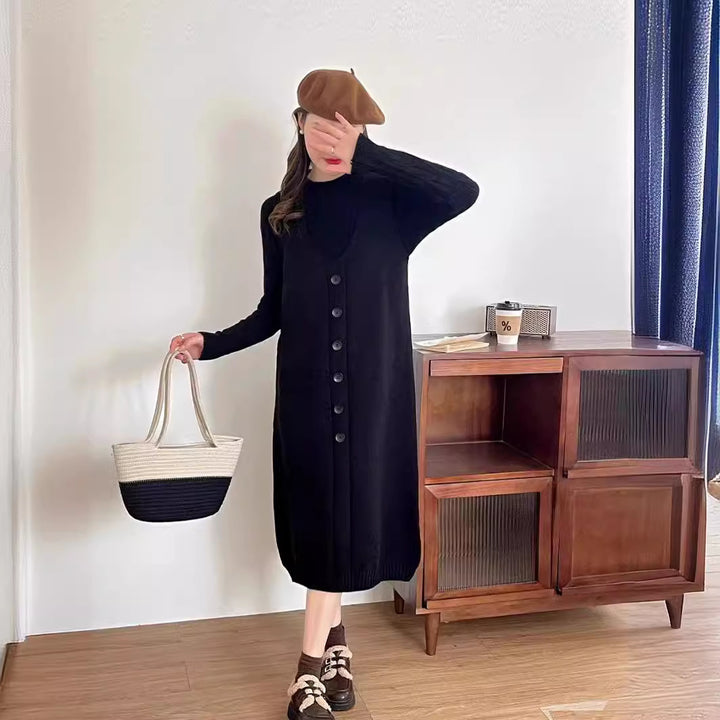 Damen Strapazierfähiges Strickkleid mit Knopfleiste und Taschen Drune