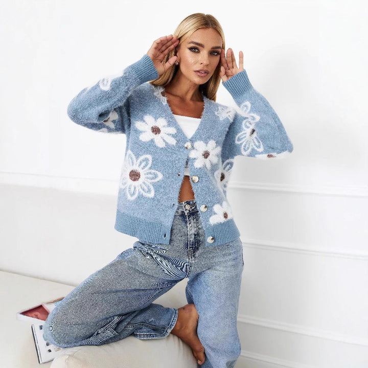 Damen Strickjacke mit Blumenmuster Drune