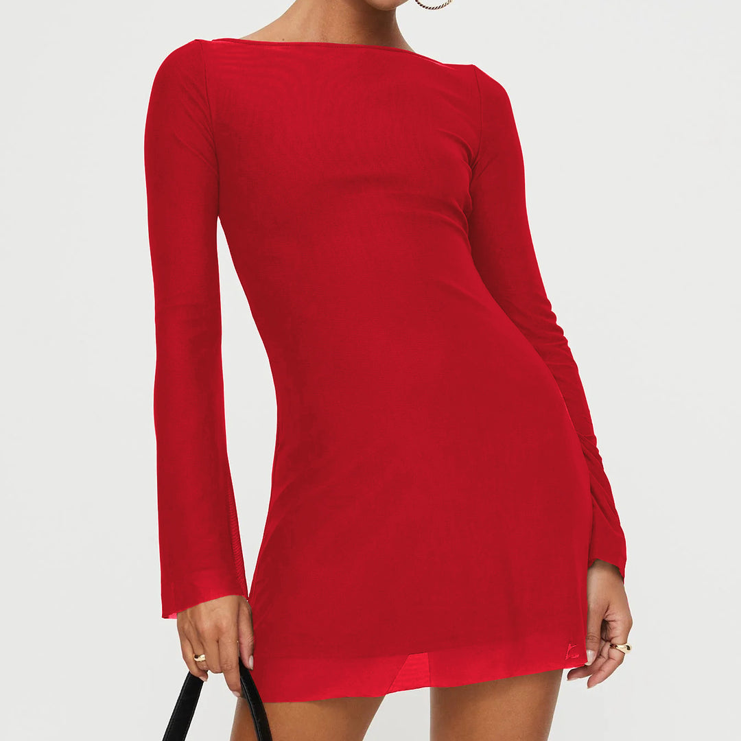 Damen Figurbetontes Minikleid mit transparentem Saum und eleganten Flügelärmeln Drune