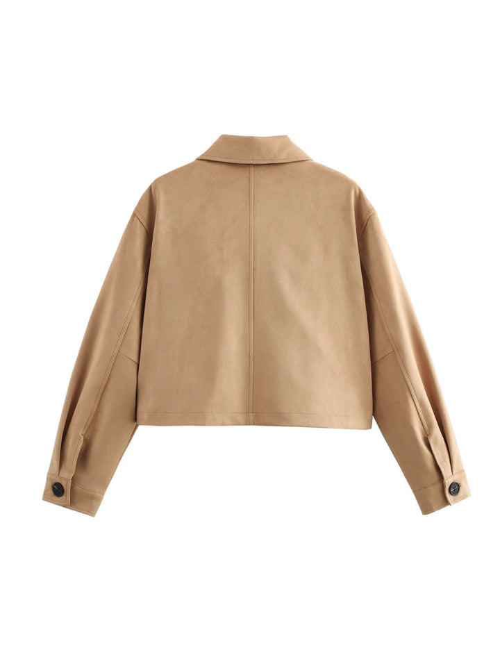 Damen cropped Jacke aus hochwertigem Wildlederimitat mit großen Taschen Drune