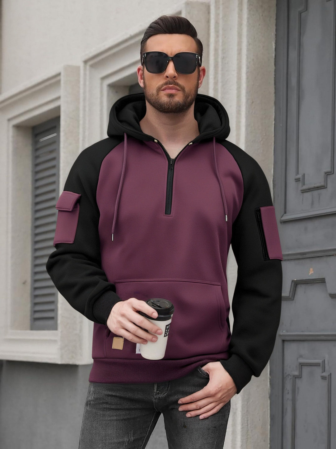 Herren Modischer Kapuzenpullover mit praktischen Reißverschluss-Details und sportlichem Schnitt Drune