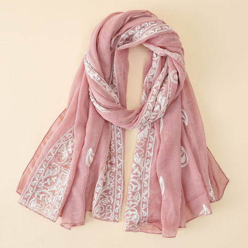 Damen eleganter Schal aus hochwertigem Chiffon mit filigraner Stickerei Drune