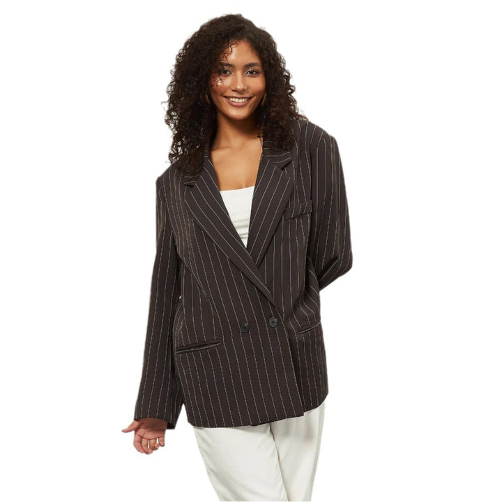 Damen Modische Oversized Blazer mit senkrechtem Streifenmuster Drune