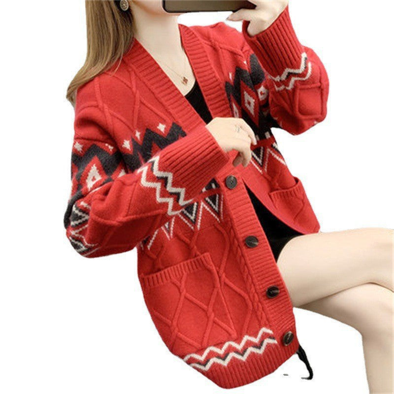 Damen Grobstrick-Cardigan mit modernem Muster und praktischen Taschen Drune