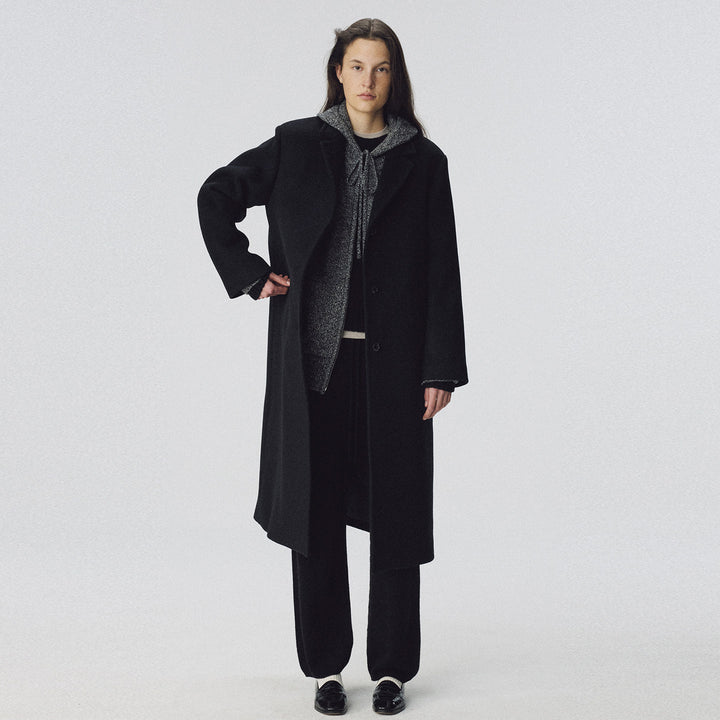 Damen eleganter, langer Mantel mit schickem Revers und aufgesetzten Taschen Drune