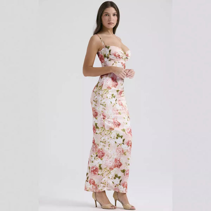 Damen Elegantes Maxikleid mit floralem Design und verstellbaren Spaghettiträgern Drune