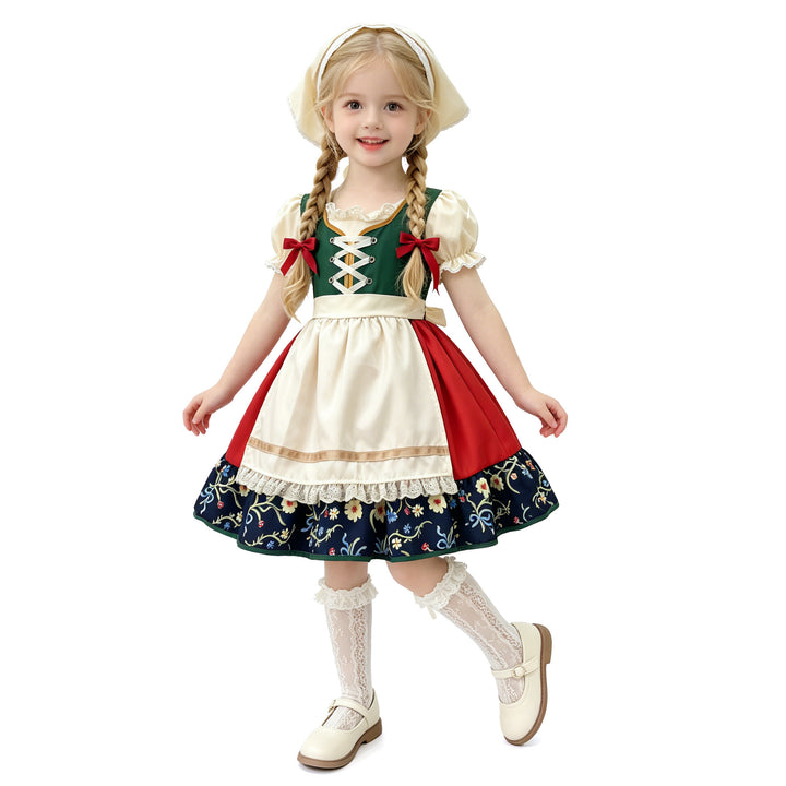 Damen nan traditionelles Kinderdirndl mit besticktem Rock und Spitzenschürze Drune