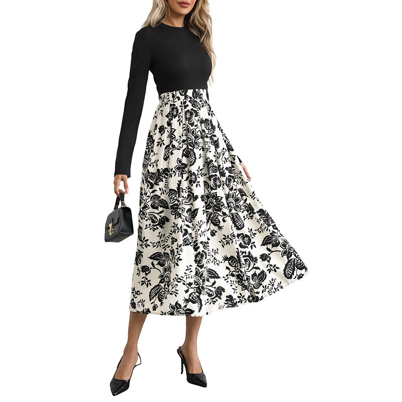 Damen Maxikleid mit floralen Details und elegantem Bund Drune