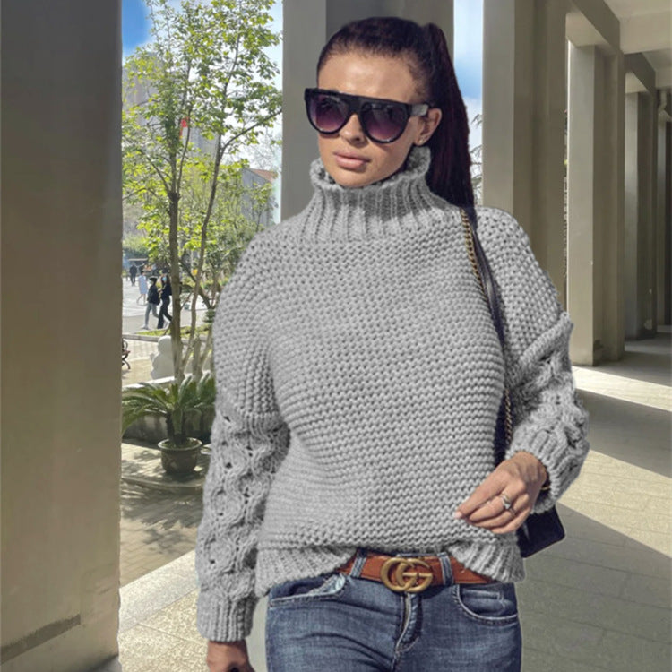 Damen kuscheliger Strickpullover mit Rollkragen und strukturierten Ärmeln Drune