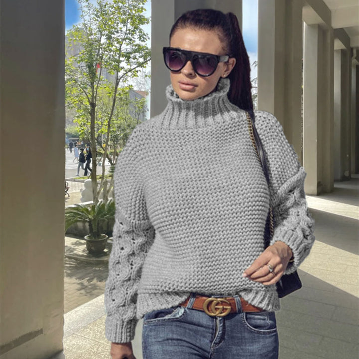 Damen kuscheliger Strickpullover mit Rollkragen und strukturierten Ärmeln Drune