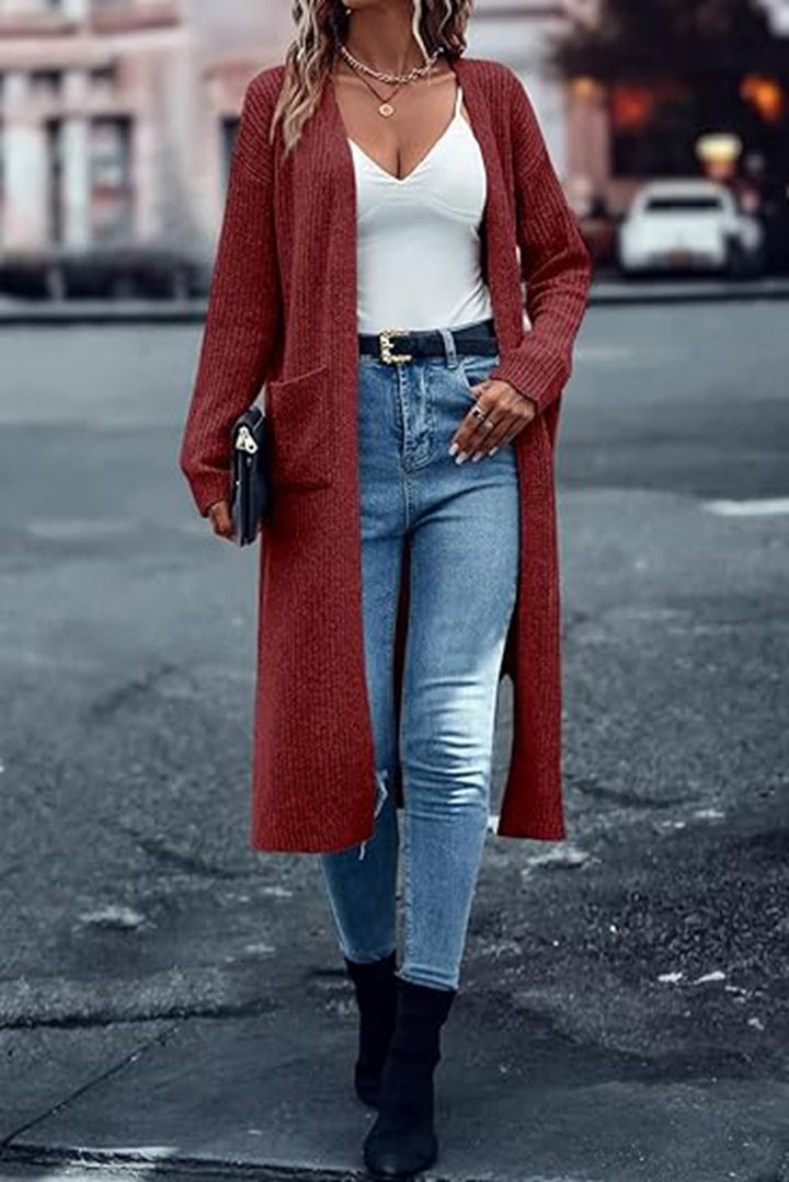 Damen Grobstrick-Cardigan mit offenen Taschen und lässigem Schnitt Drune