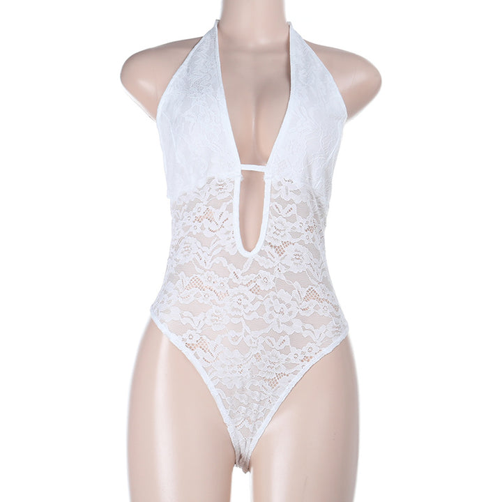 Damen eleganter Spitzenbadeanzug mit tiefem V-Ausschnitt und Rückenschlitz Drune