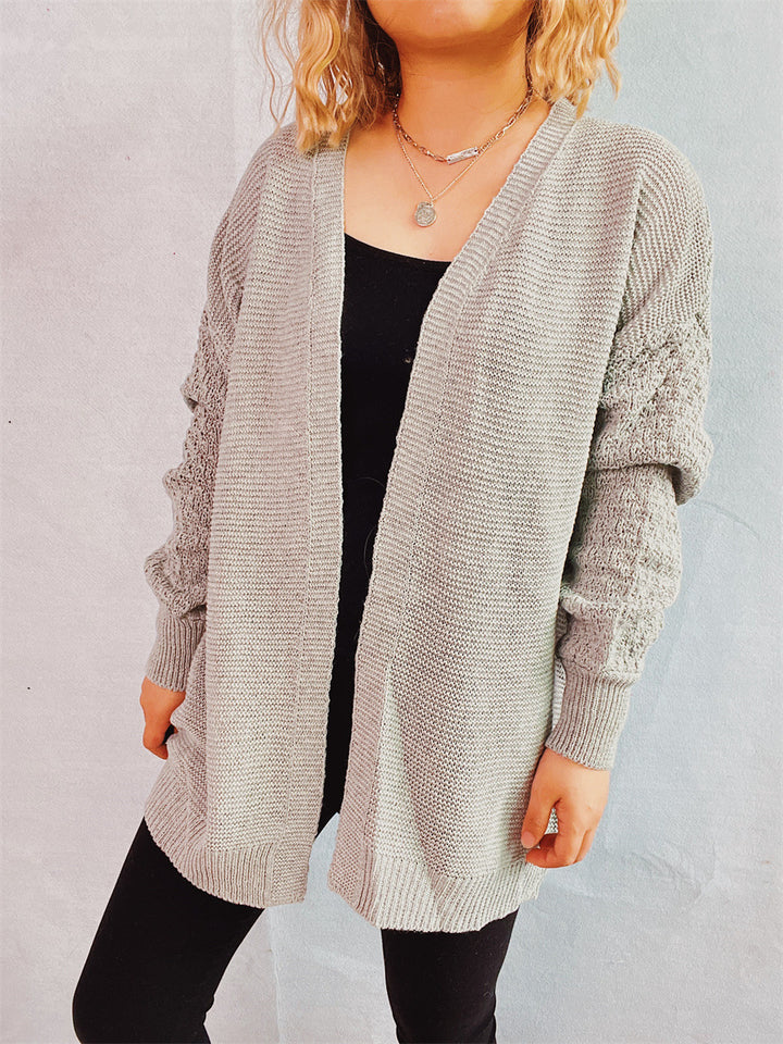 Damen lässige Strickjacke mit voluminösen Ärmeln und modernem Strukturmuster Drune