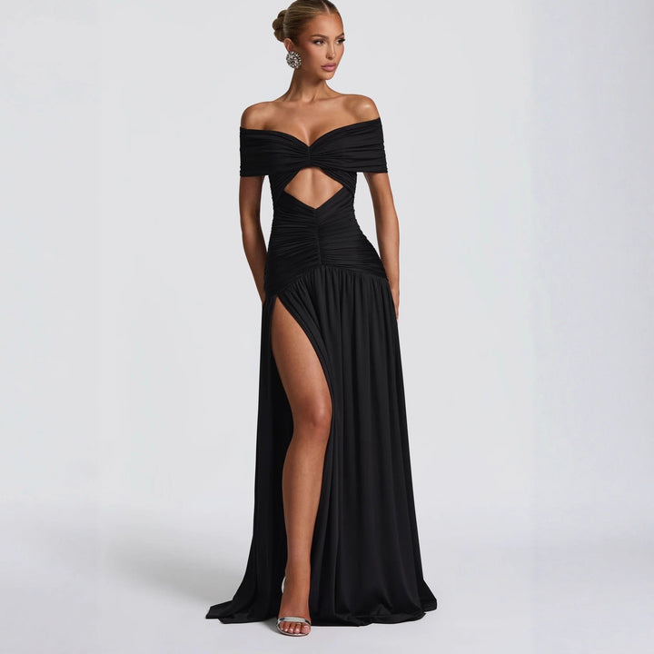 Damen Off-Shoulder Maxikleid mit Cut-Out und Faltenwurf Drune