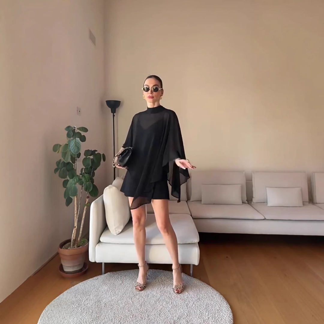 Damen elegante Chiffon-Tunika mit asymmetrischem Schnitt und fließendem Design Drune
