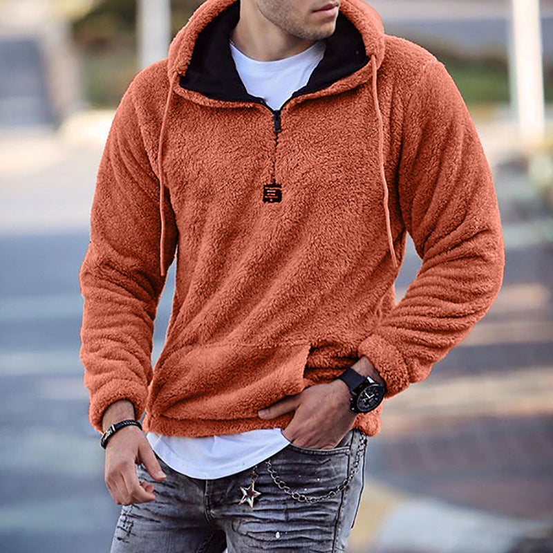 Herren Kuscheliger Hoodie mit halbem Reißverschluss im trendigen Design Drune