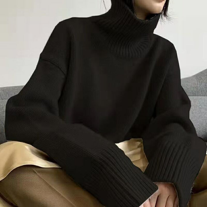 Damen modischer Rollkragenpullover mit weiten Ärmeln und Rippstruktur Drune