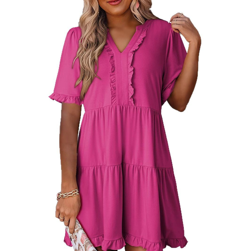 Damen lässiges Rüschenkleid mit V-Ausschnitt Drune
