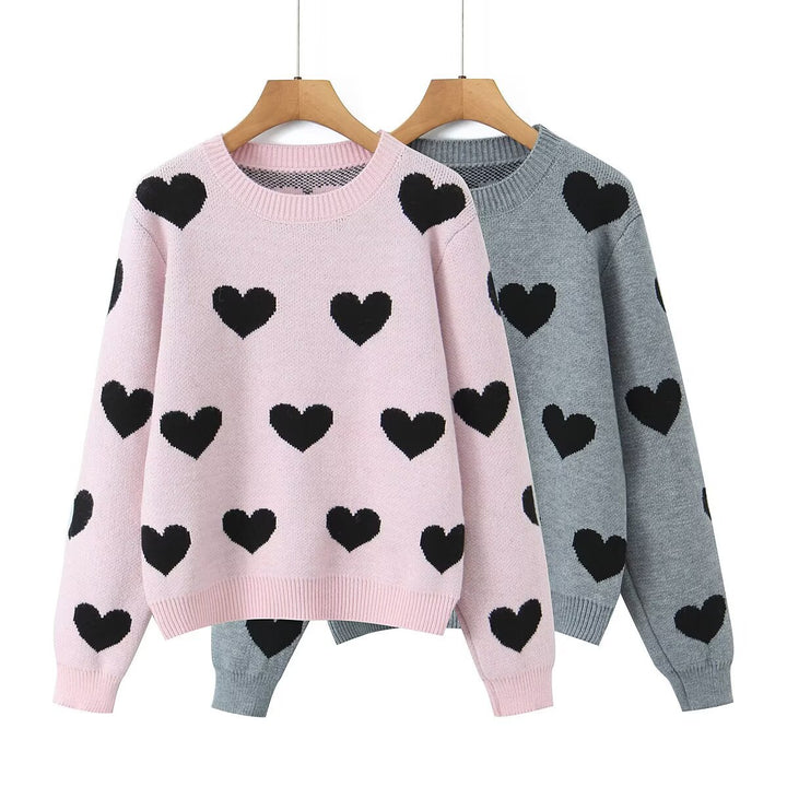 Damen Strickpullover mit Herz-Muster Drune