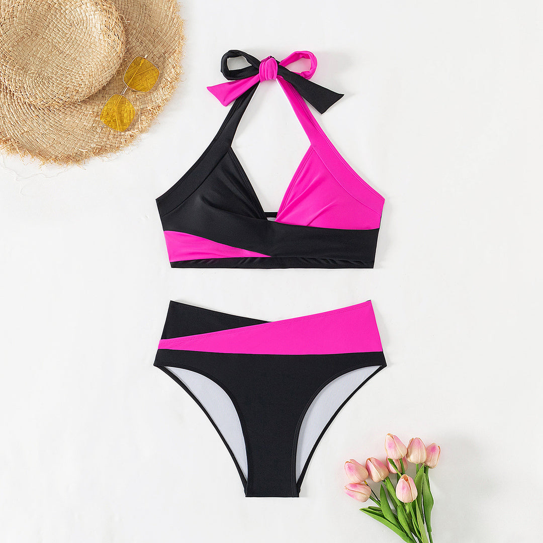 Damen Sportliches Hochgeschnittenes Bikini-Set mit Wickeldesign Drune