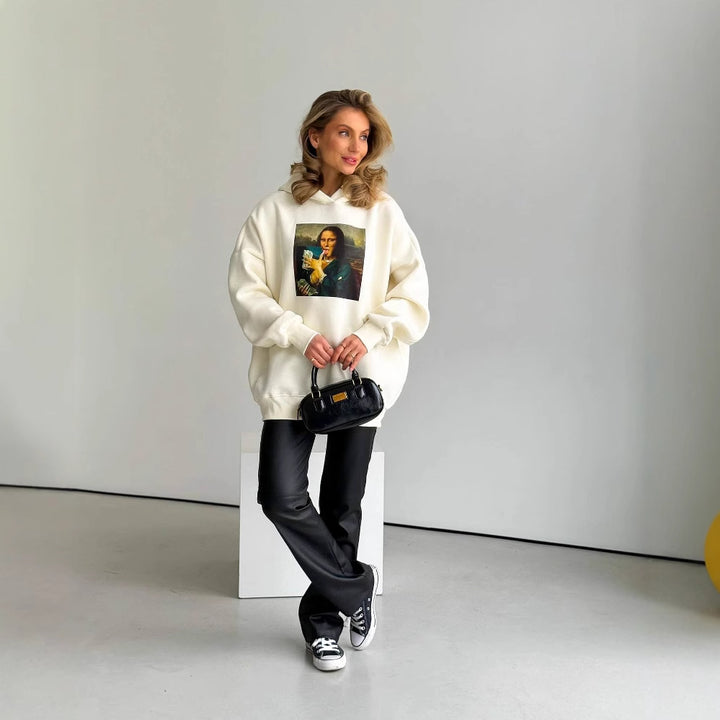 Damen Oversized Hoodie mit kreativem Kunstmotiv Drune