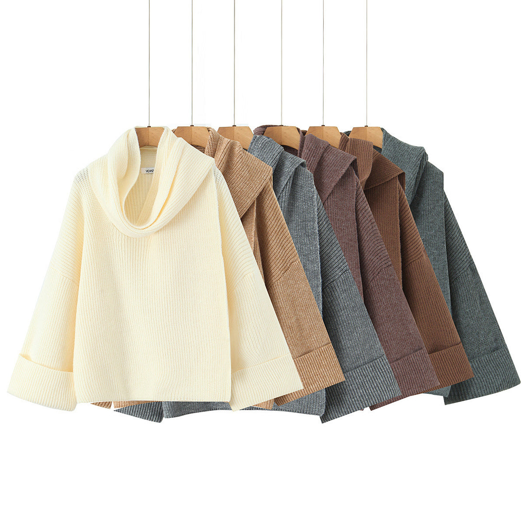 Damen Eleganter Strickpullover mit weitem Schnitt und lässigem Rollkragen Drune