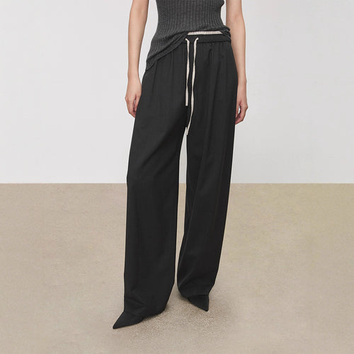 Damen weite Stoffhose mit elastischem Bund und praktischen Taschen Drune