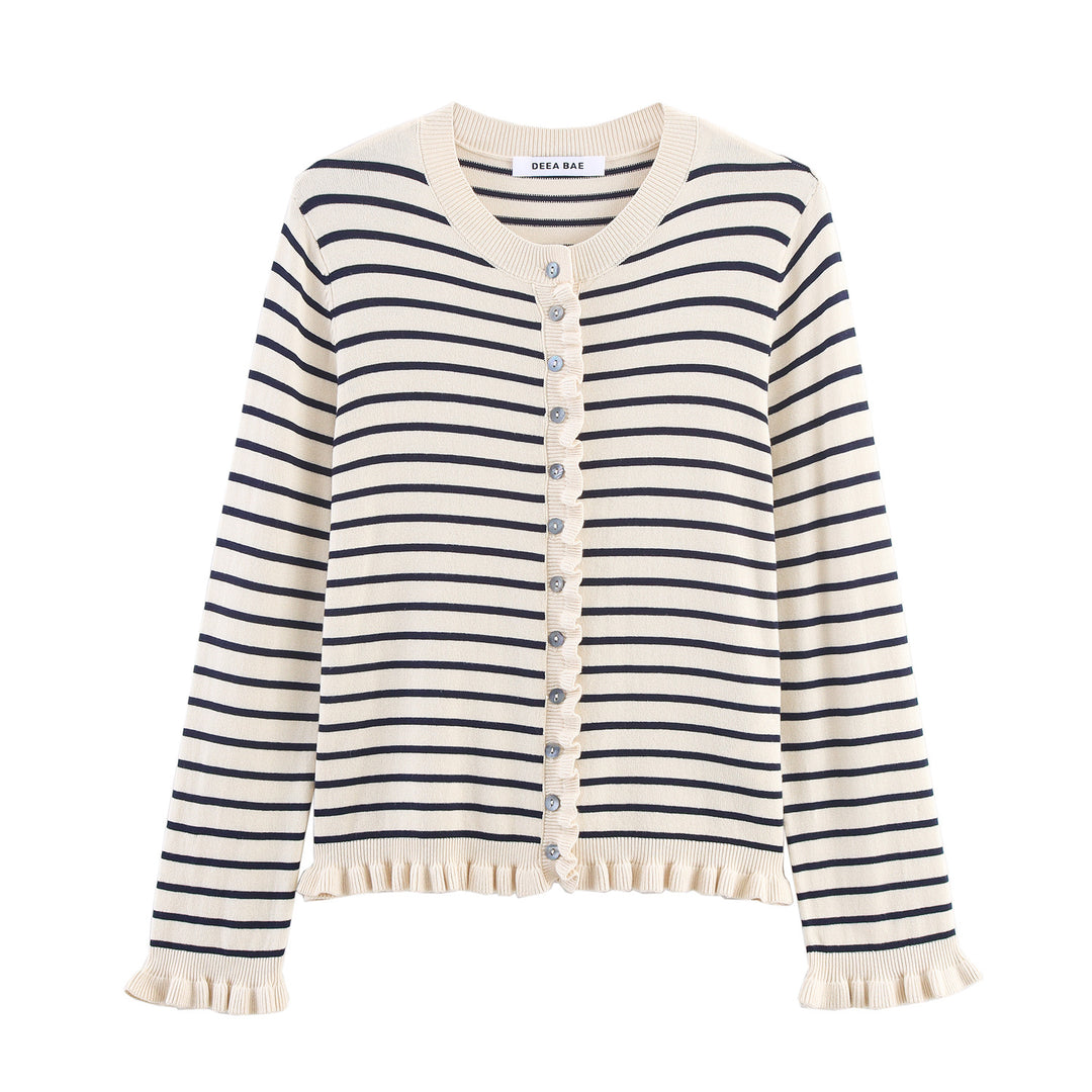 Damen elegante Strickjacke mit Rüschendetails Drune