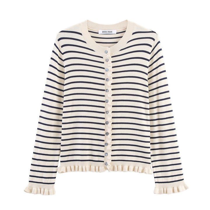 Damen elegante Strickjacke mit Rüschendetails Drune