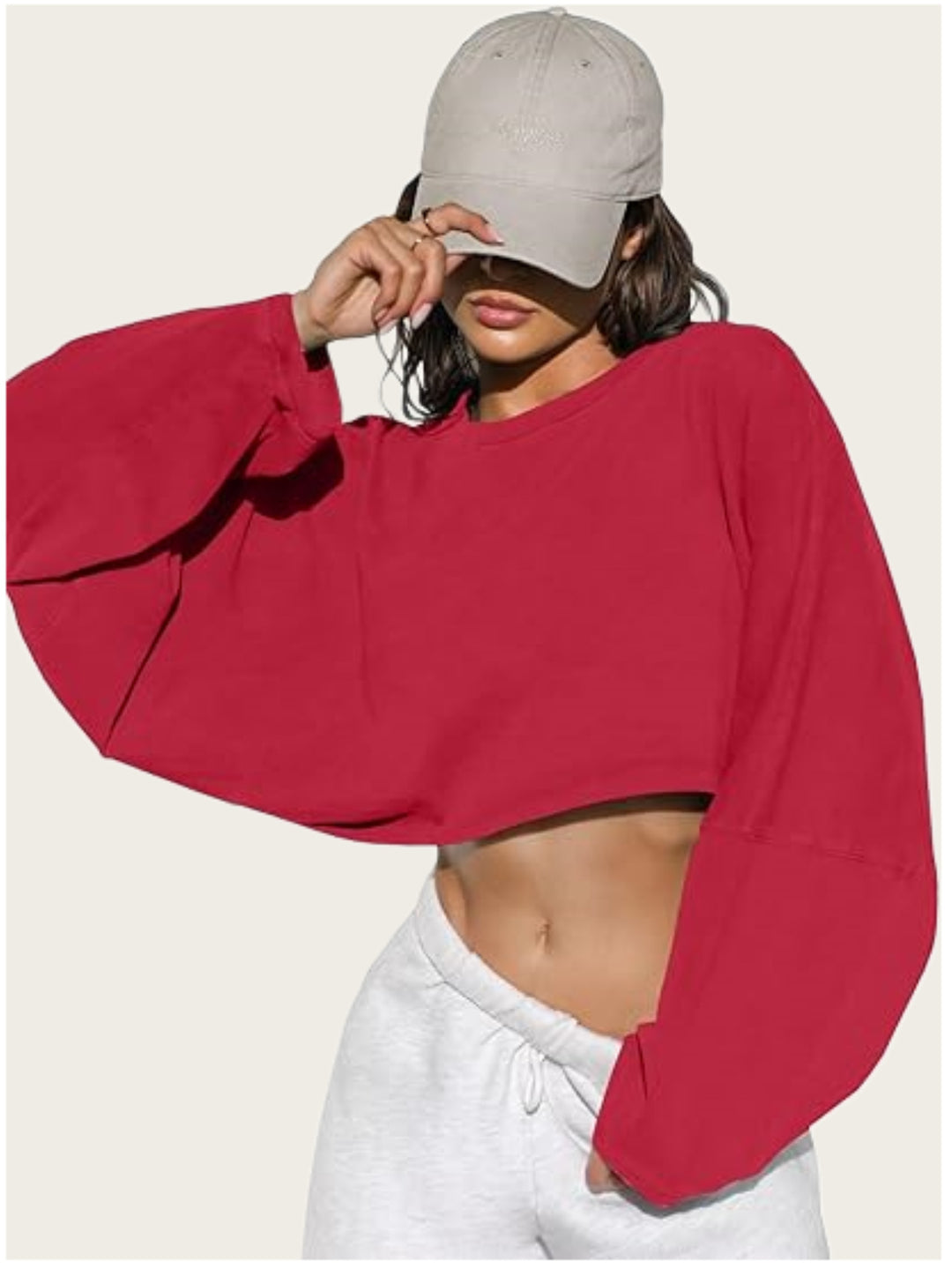 Damen cropped Sweatshirt mit voluminösen Ärmeln und lässigem Schnitt Drune