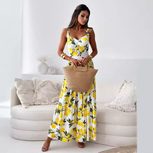 Drune | Bedrucktes Elastisches Taillenloses Statement Maxi Kleid
