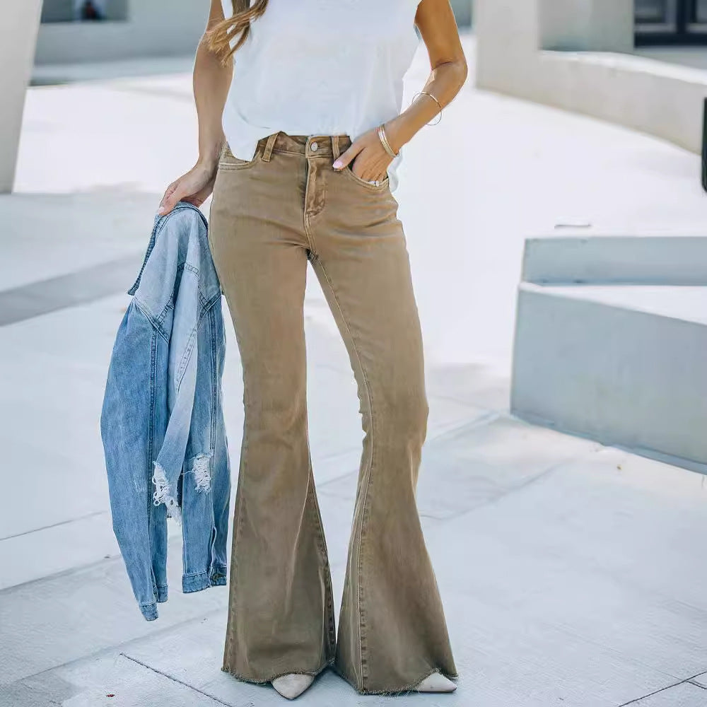 Damen Weitgeschnittene Bootcut-Jeans Drune