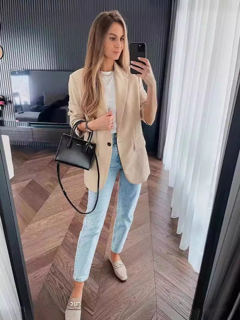 Damen taillierter Blazer mit elegantem Revers und praktischen Taschen Drune