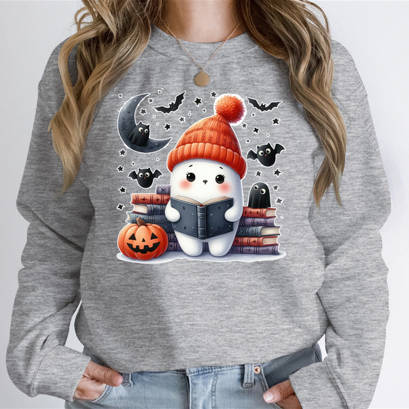 Damen Sweatshirt mit niedlichem Halloween-Motiv und Bücher-Design Drune