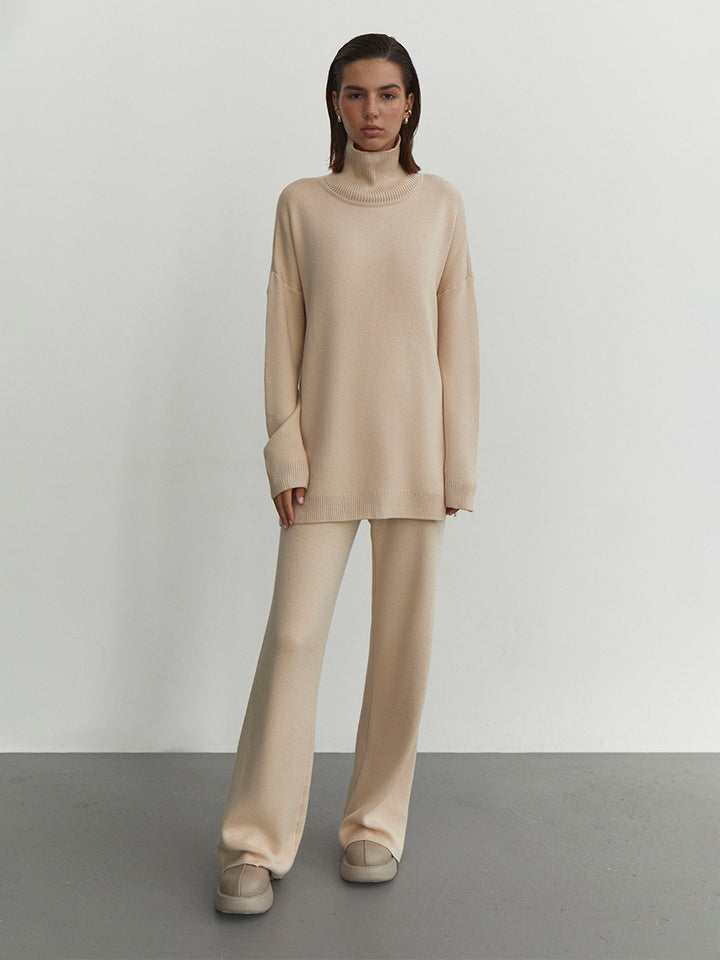Damen Weit geschnittenes Strick-Pullover-Set mit hohem Kragen und komfortabler Passform Drune