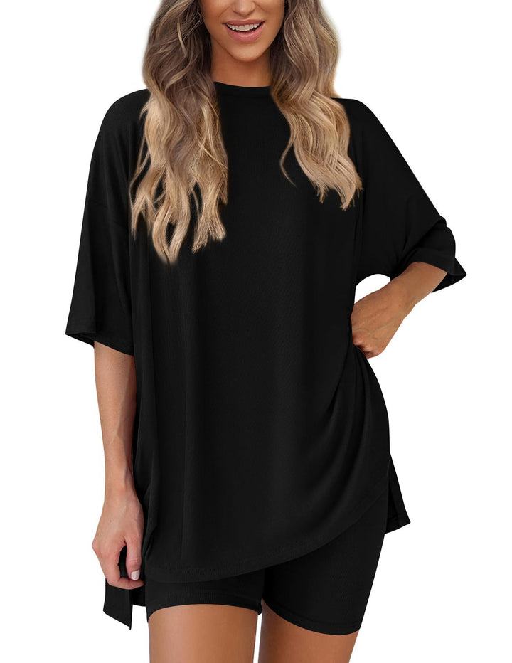 Damen Bequeme Oversized T-Shirt mit Seitenschlitzen Drune