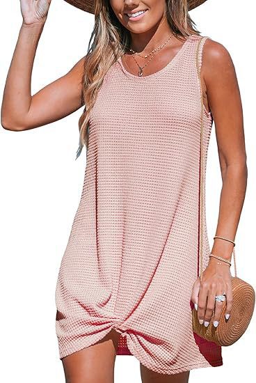 Damen lässiges Sommerkleid aus strukturierter Baumwolle mit verspieltem Knoten Drune